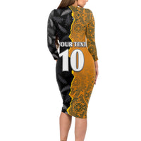 Custom New Zealand and Australia Rugby Championship 2024 Long Sleeve Bodycon Dress Maori Warrior and Kangaroo Mascot with Fern Aboriginal LT03 - Polynesian Pride