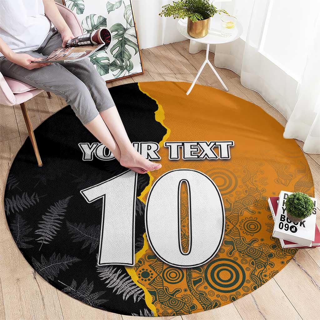Custom New Zealand and Australia Rugby Championship 2024 Round Carpet Maori Warrior and Kangaroo Mascot with Fern Aboriginal LT03 - Polynesian Pride