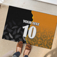 Custom New Zealand and Australia Rugby Championship 2024 Rubber Doormat Maori Warrior and Kangaroo Mascot with Fern Aboriginal LT03 - Polynesian Pride