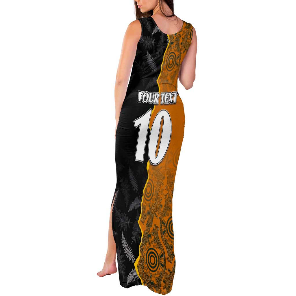 Custom New Zealand and Australia Rugby Championship 2024 Tank Maxi Dress Maori Warrior and Kangaroo Mascot with Fern Aboriginal