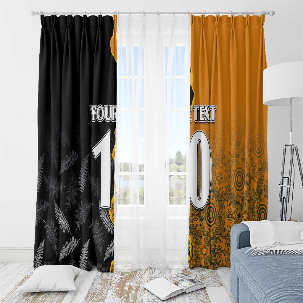 Custom New Zealand and Australia Rugby Championship 2024 Window Curtain Maori Warrior and Kangaroo Mascot with Fern Aboriginal