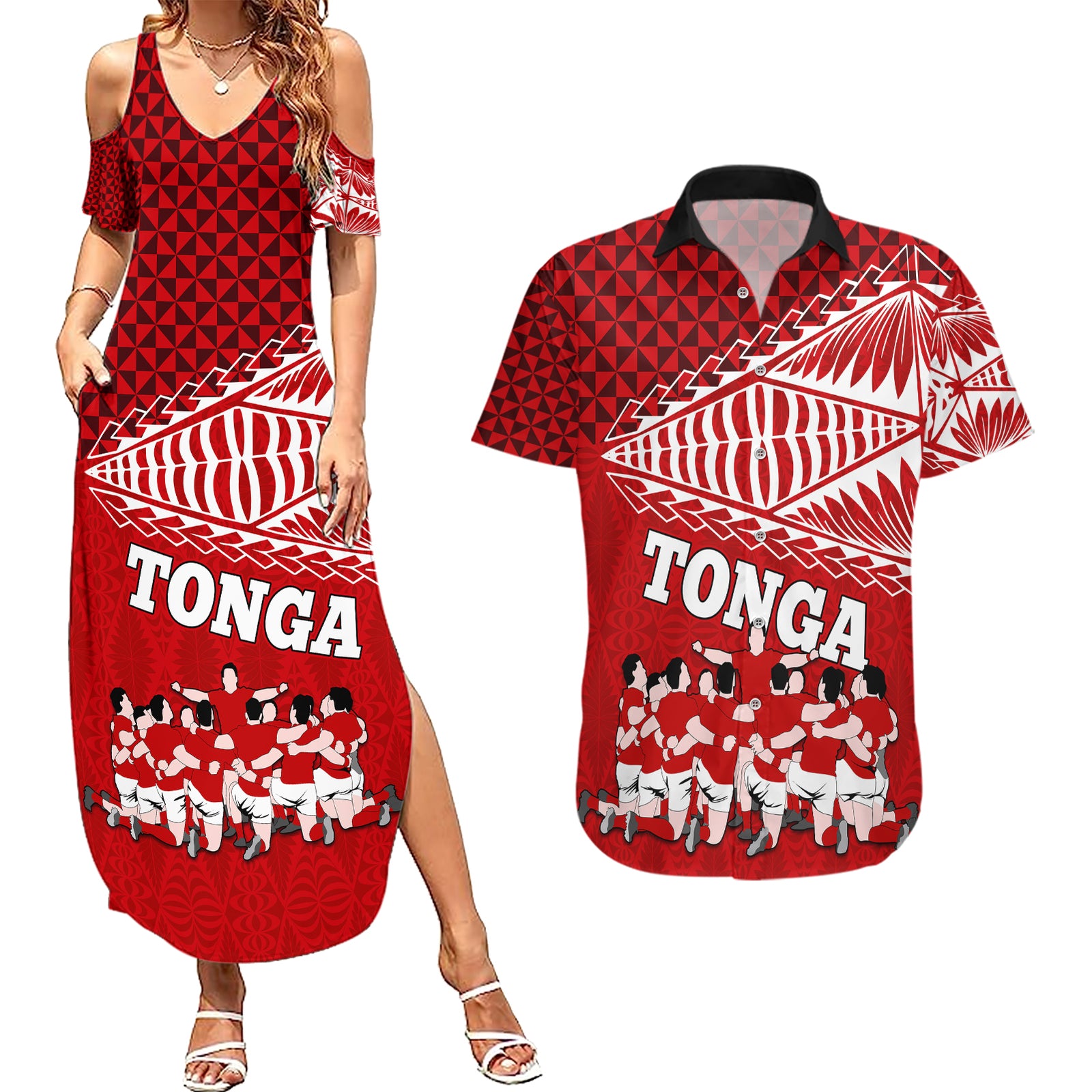 tonga-rugby-couples-matching-summer-maxi-dress-and-hawaiian-shirt-sipi-tau-dance-ngatu-pattern