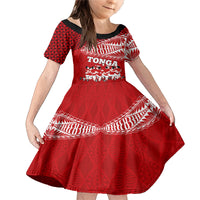 Tonga Rugby Family Matching Mermaid Dress and Hawaiian Shirt Sipi Tau Dance Ngatu Pattern LT03 Daughter's Dress Red - Polynesian Pride
