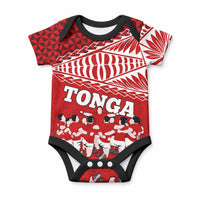 Custom Tonga Rugby Baby Onesie Sipi Tau Dance Ngatu Pattern LT03 Red - Polynesian Pride