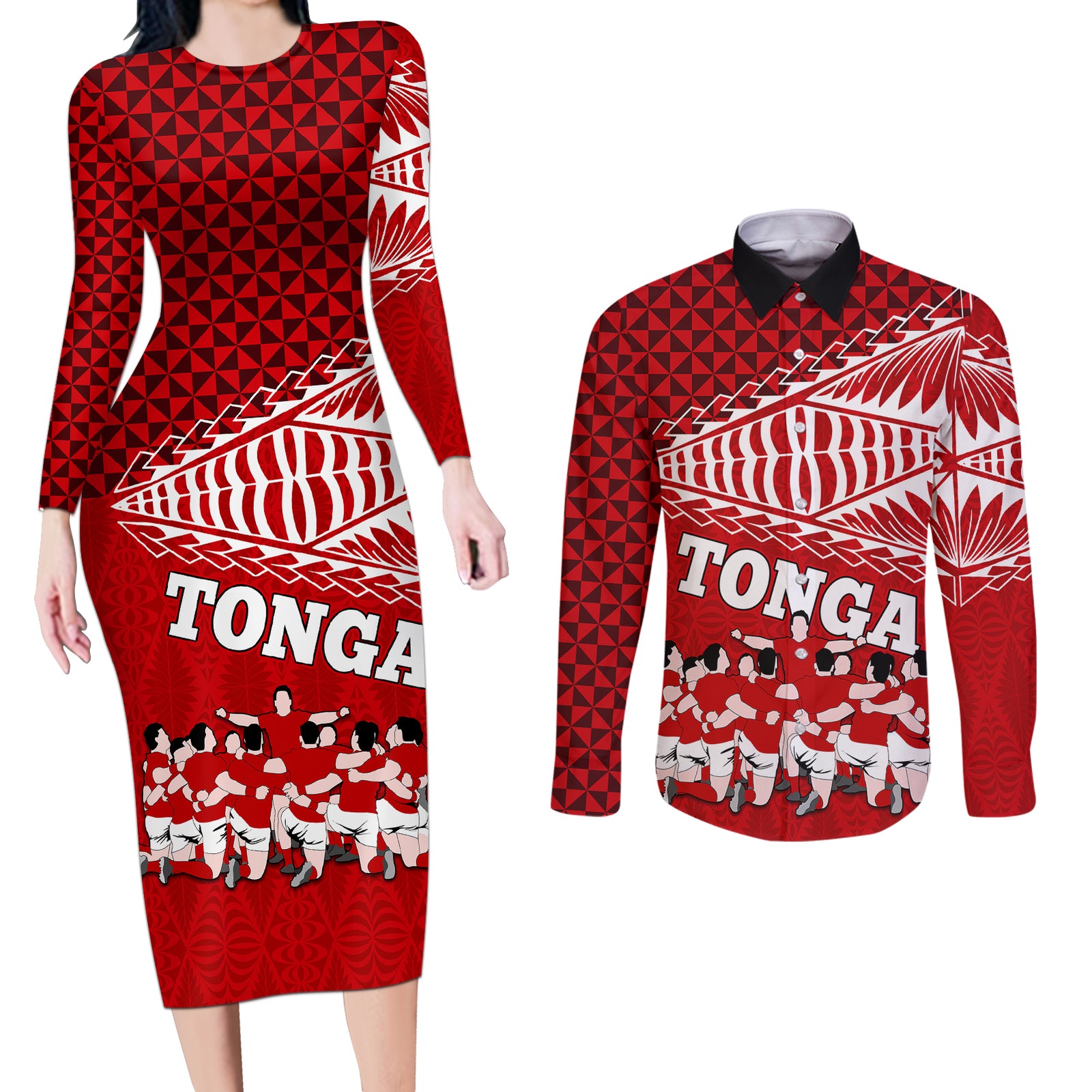 personalised-tonga-rugby-couples-matching-long-sleeve-bodycon-dress-and-long-sleeve-button-shirts-sipi-tau-dance-ngatu-pattern