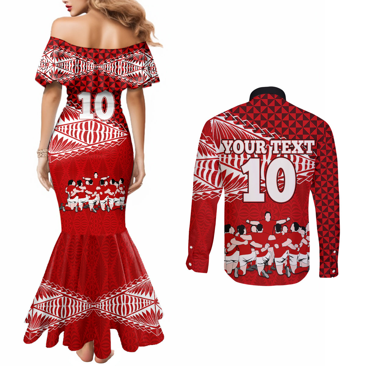 personalised-tonga-rugby-couples-matching-mermaid-dress-and-long-sleeve-button-shirts-sipi-tau-dance-ngatu-pattern