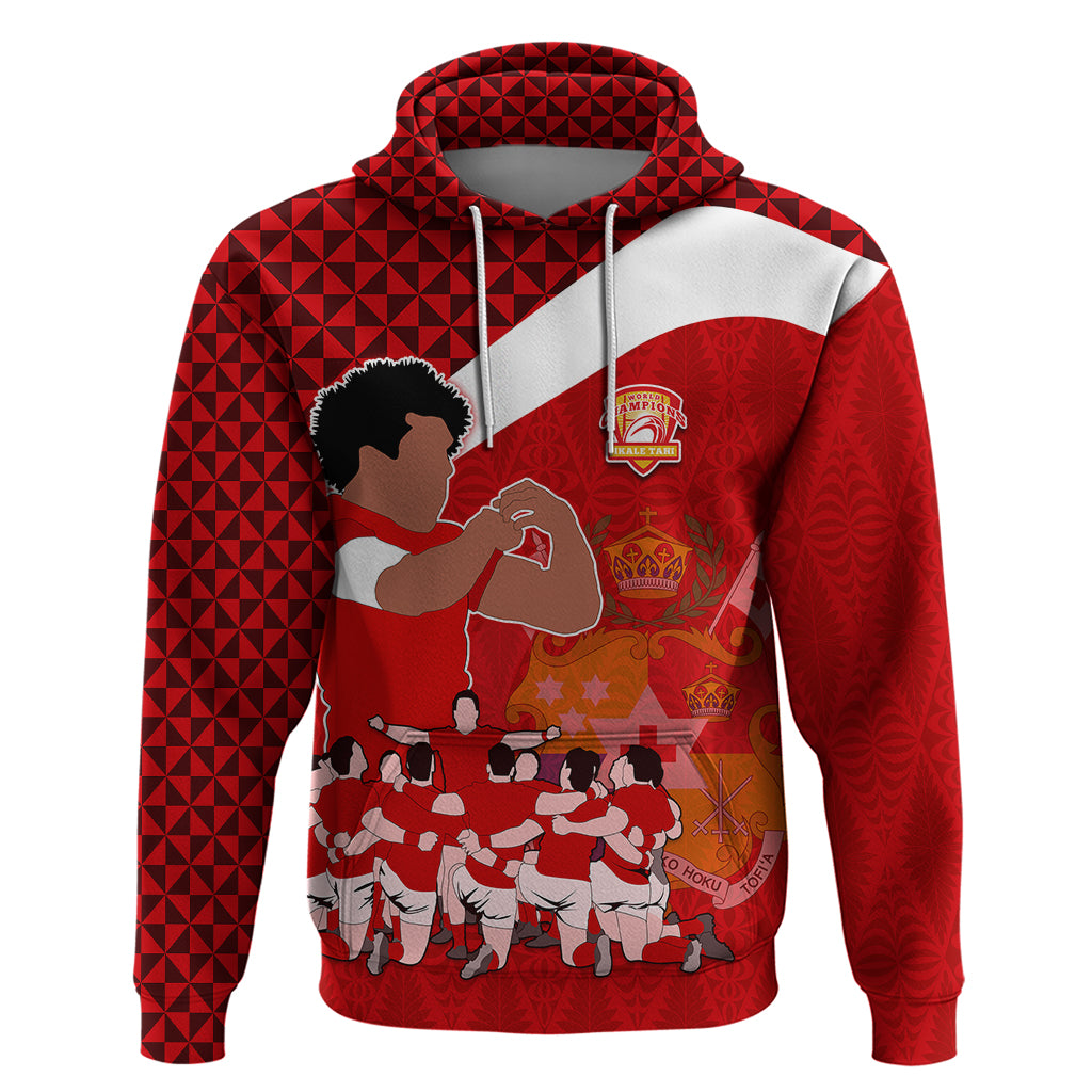 Tonga Rugby Hoodie Sipi Tau Dance Coat of Arms Ngatu Pattern LT03 Pullover Hoodie Red - Polynesian Pride