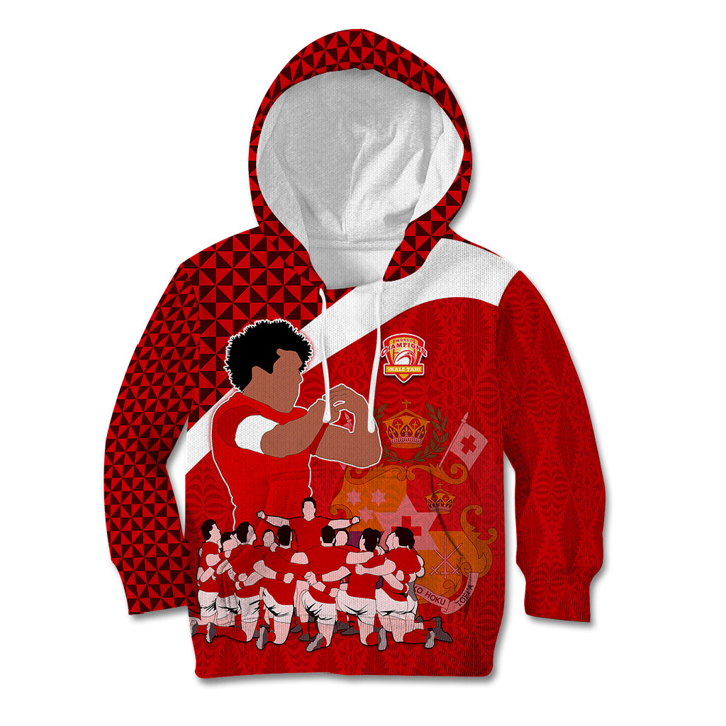 Tonga Rugby Kid Hoodie Sipi Tau Dance Coat of Arms Ngatu Pattern LT03 Hoodie Red - Polynesian Pride