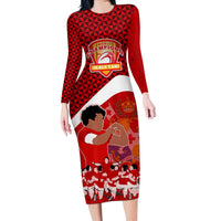 tonga-rugby-long-sleeve-bodycon-dress-sipi-tau-dance-coat-of-arms-ngatu-pattern