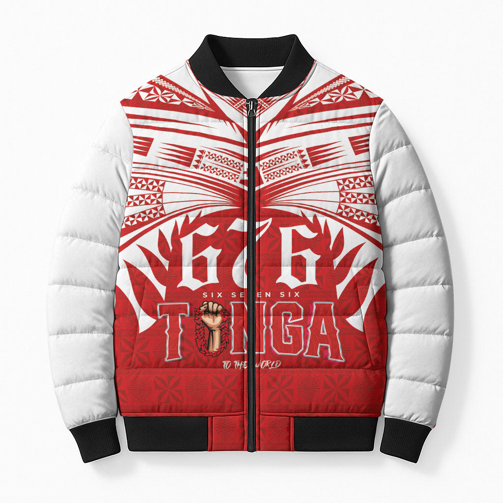 Tonga Rugby Custom Bomber Puffer Jacket Sipi Tau - Six Seven Six to the World LT03 Unisex Red - Polynesian Pride