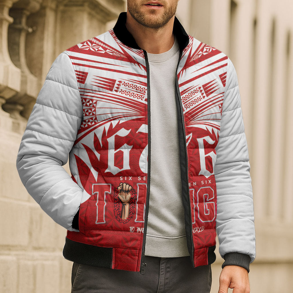 Tonga Rugby Custom Bomber Puffer Jacket Sipi Tau - Six Seven Six to the World LT03 - Polynesian Pride