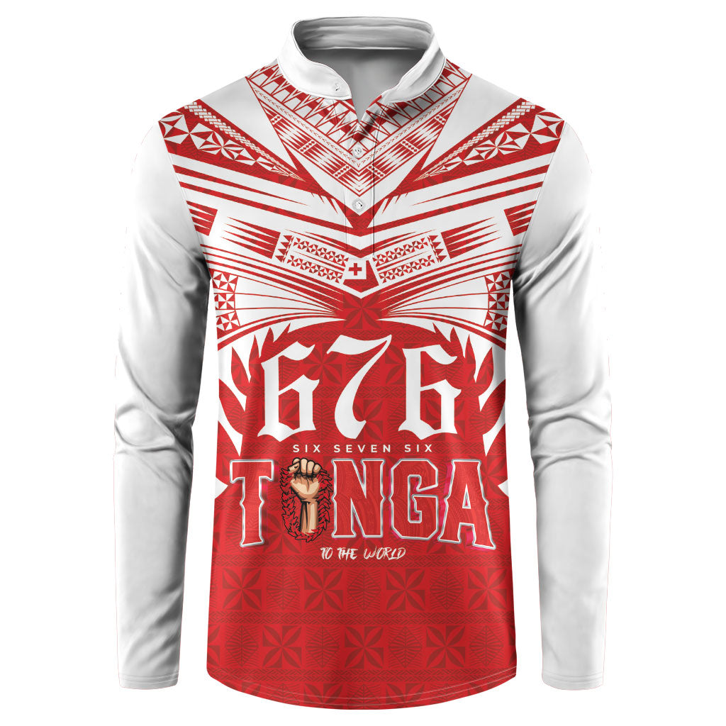 Tonga Rugby Custom Button Sweatshirt Sipi Tau - Six Seven Six to the World LT03 Red - Polynesian Pride