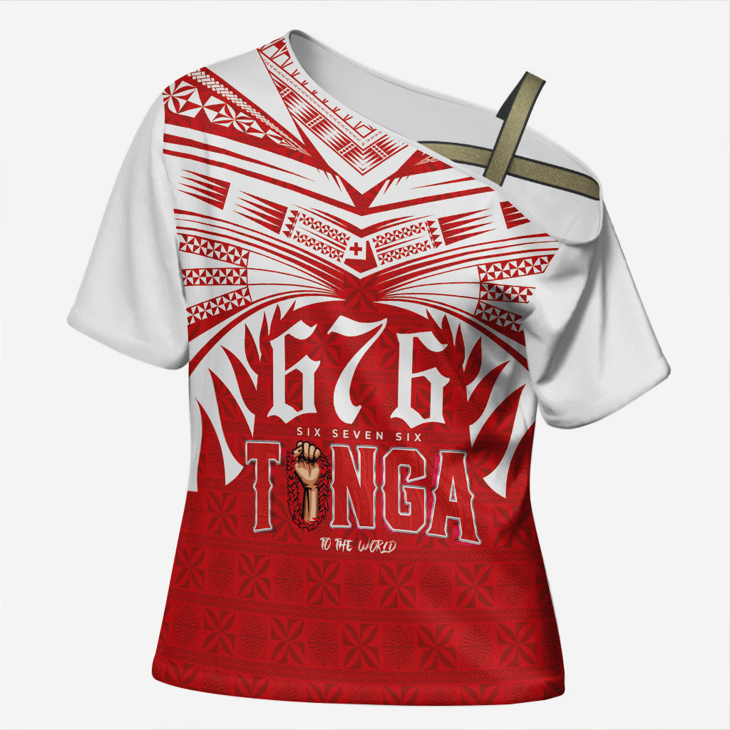 Tonga Rugby Custom Cross Shoulder Shirt Sipi Tau - Six Seven Six to the World LT03 Female Red - Polynesian Pride