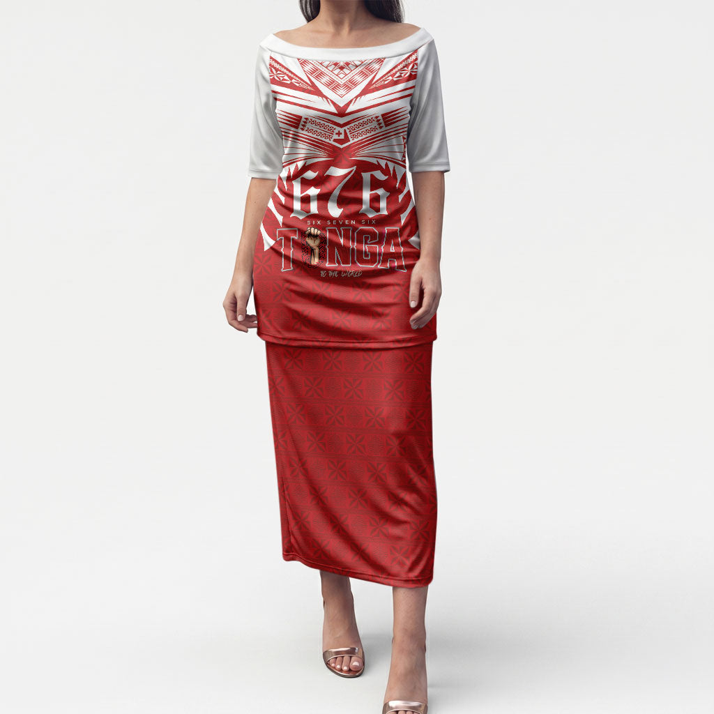 Tonga Rugby Custom Puletasi Sipi Tau - Six Seven Six to the World LT03 Long Dress Red - Polynesian Pride