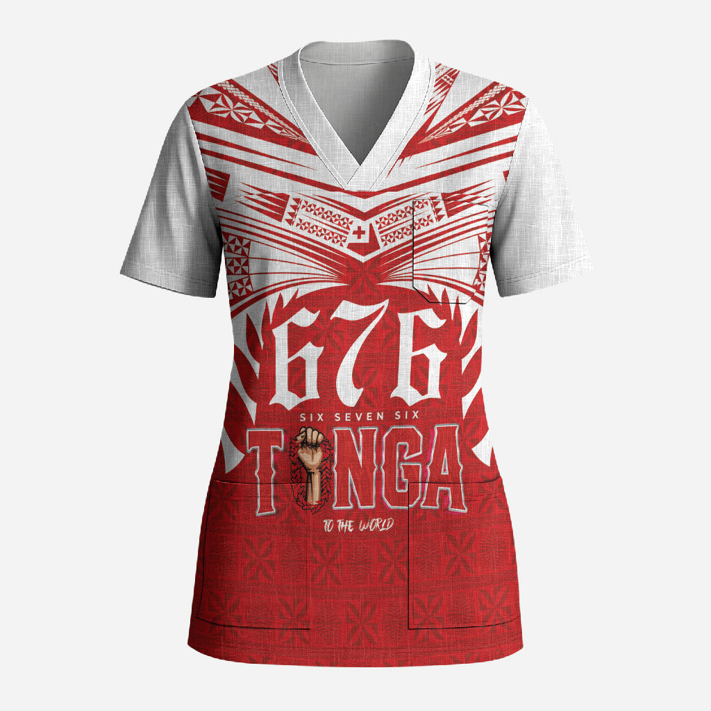 Tonga Rugby Custom Scrub Top Sipi Tau - Six Seven Six to the World LT03 Adult Red - Polynesian Pride