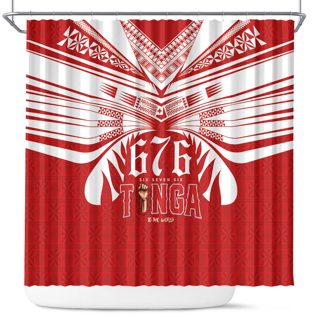 Tonga Rugby Shower Curtain Sipi Tau - Six Seven Six to the World LT03 Red - Polynesian Pride