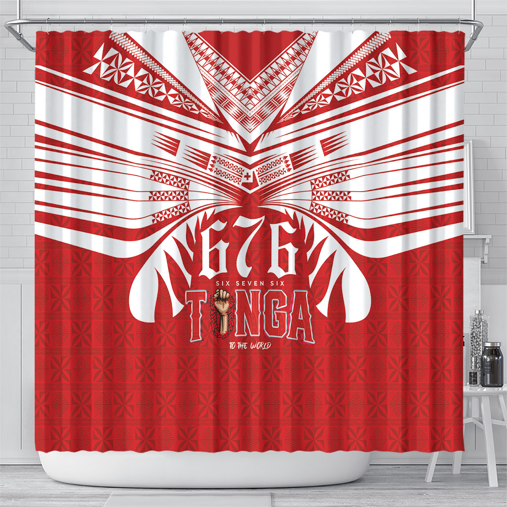 Tonga Rugby Shower Curtain Sipi Tau - Six Seven Six to the World LT03 - Polynesian Pride