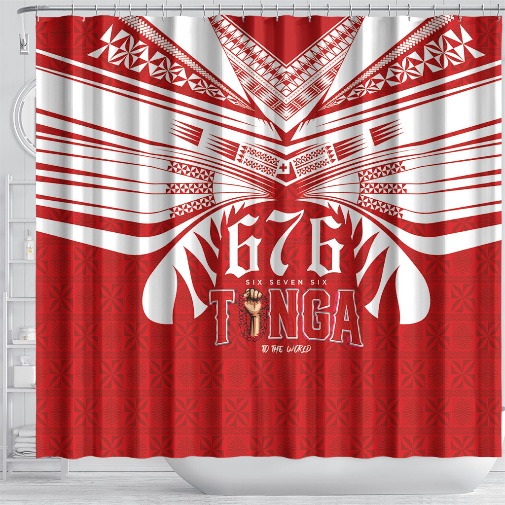 Tonga Rugby Shower Curtain Sipi Tau - Six Seven Six to the World LT03 - Polynesian Pride