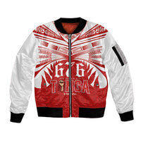 Tonga Rugby Custom Sleeve Zip Bomber Jacket Sipi Tau - Six Seven Six to the World LT03 Unisex Red - Polynesian Pride