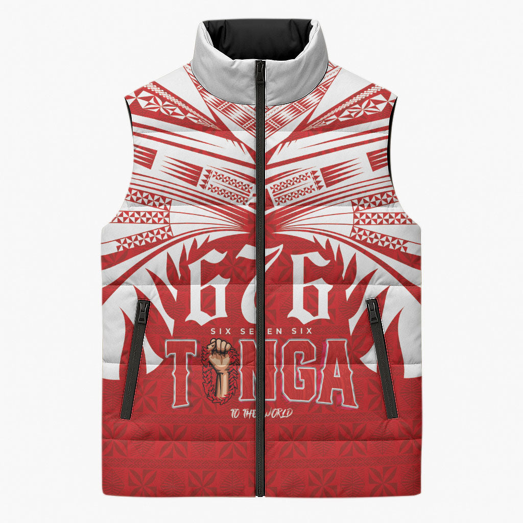 Tonga Rugby Custom Sleeveless Puffer Jacket Sipi Tau - Six Seven Six to the World LT03 Unisex Red - Polynesian Pride