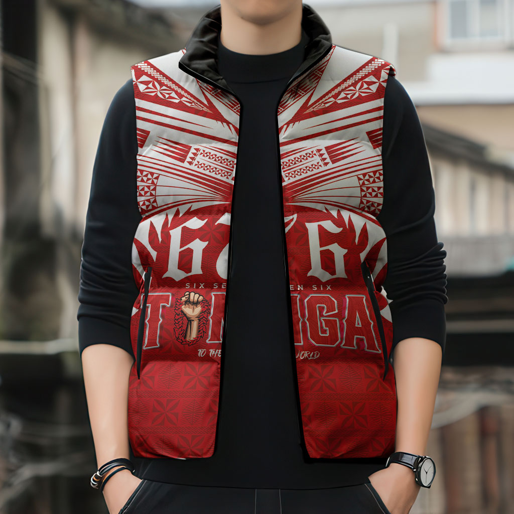 Tonga Rugby Custom Sleeveless Puffer Jacket Sipi Tau - Six Seven Six to the World LT03 - Polynesian Pride