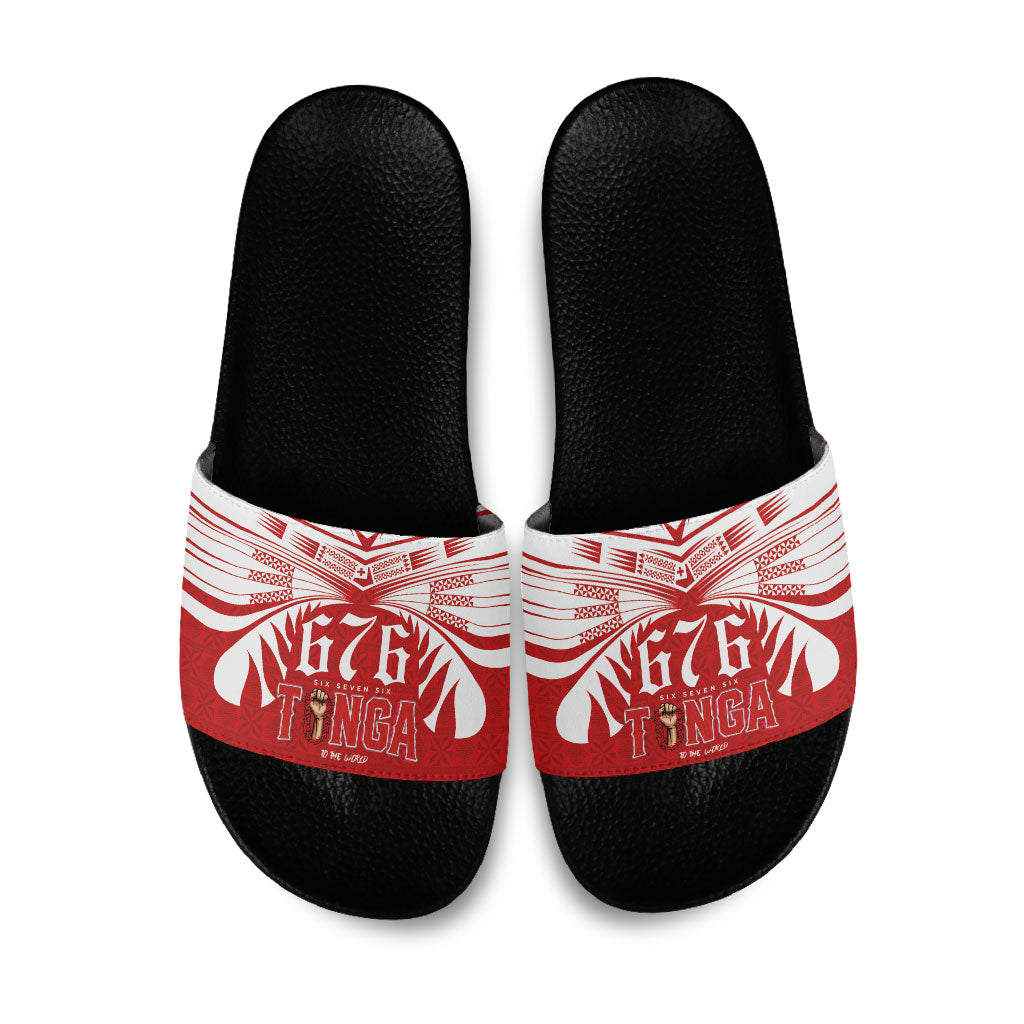 Tonga Rugby Slide Sandals Sipi Tau - Six Seven Six to the World LT03 Red - Polynesian Pride