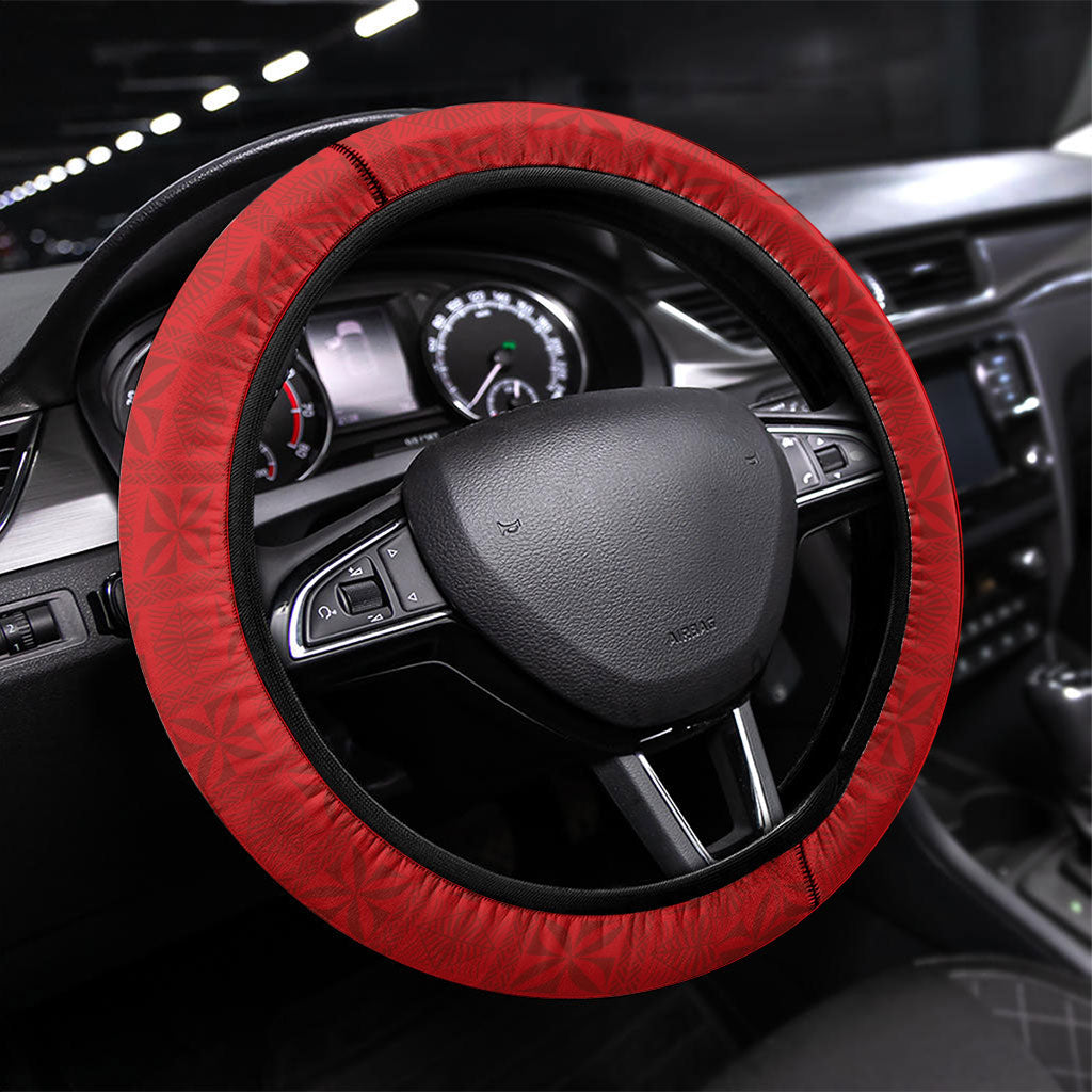 Tonga Rugby Steering Wheel Cover Sipi Tau - Six Seven Six to the World LT03 Universal Fit Red - Polynesian Pride