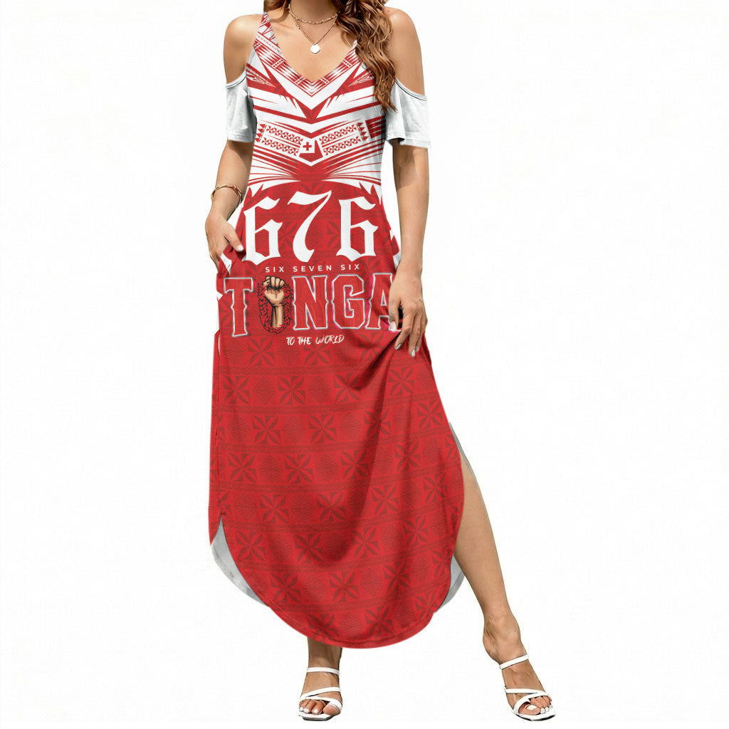 Tonga Rugby Custom Summer Maxi Dress Sipi Tau - Six Seven Six to the World LT03 Women Red - Polynesian Pride