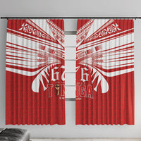 Tonga Rugby Window Curtain Sipi Tau - Six Seven Six to the World LT03 With Hooks Red - Polynesian Pride