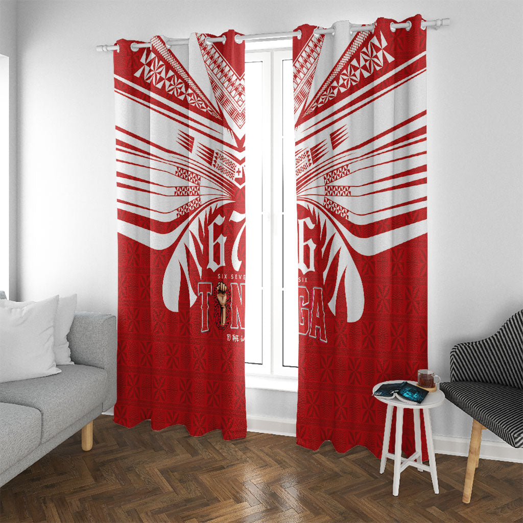 Tonga Rugby Window Curtain Sipi Tau - Six Seven Six to the World LT03 With Grommets Red - Polynesian Pride