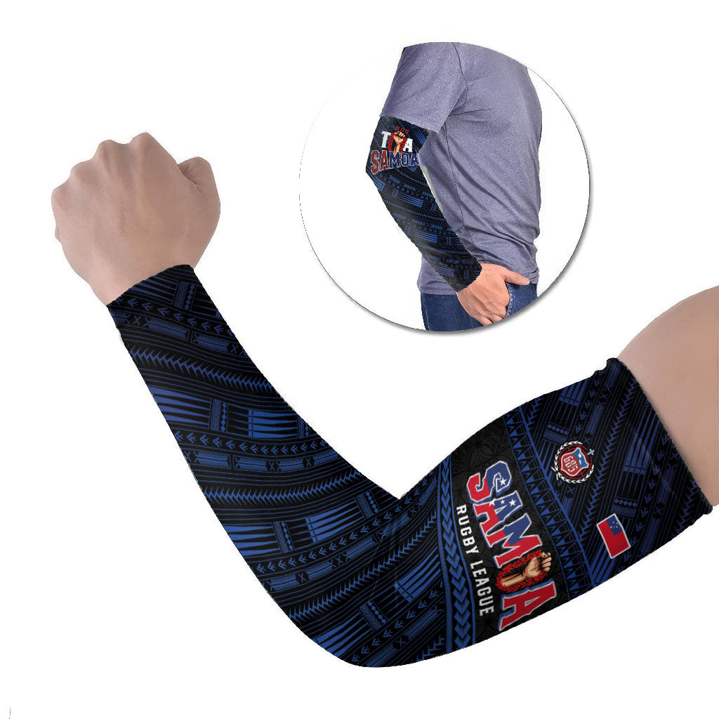 Toa Samoa Rugby Arm Sleeves Siva Tau - Samoan Warriors Pacific Pattern LT03 Set of 2 Navy - Polynesian Pride