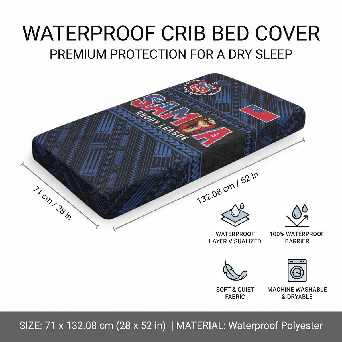 Toa Samoa Rugby Baby Bed Cover Siva Tau - Samoan Warriors Pacific Pattern LT03 - Polynesian Pride