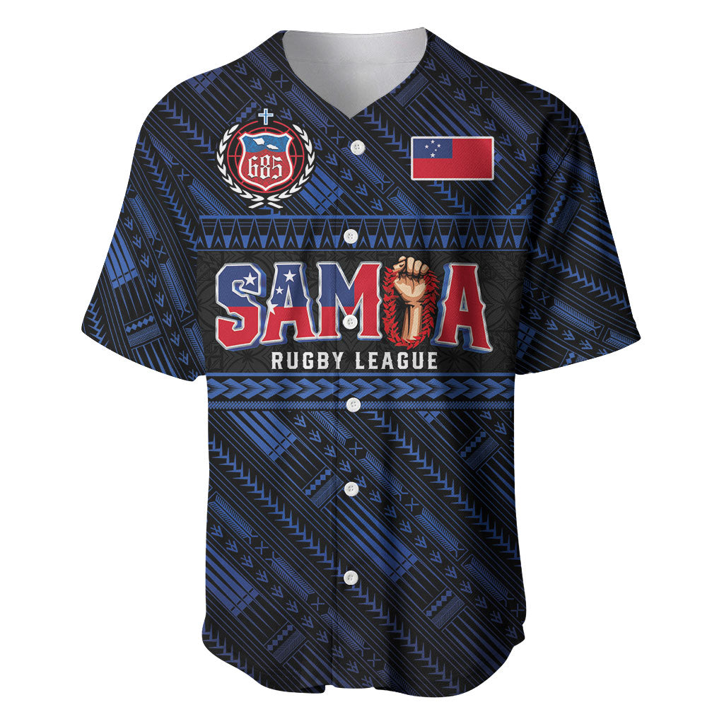 Toa Samoa Rugby Baseball Jersey Siva Tau - Samoan Warriors Pacific Pattern LT03 Navy - Polynesian Pride