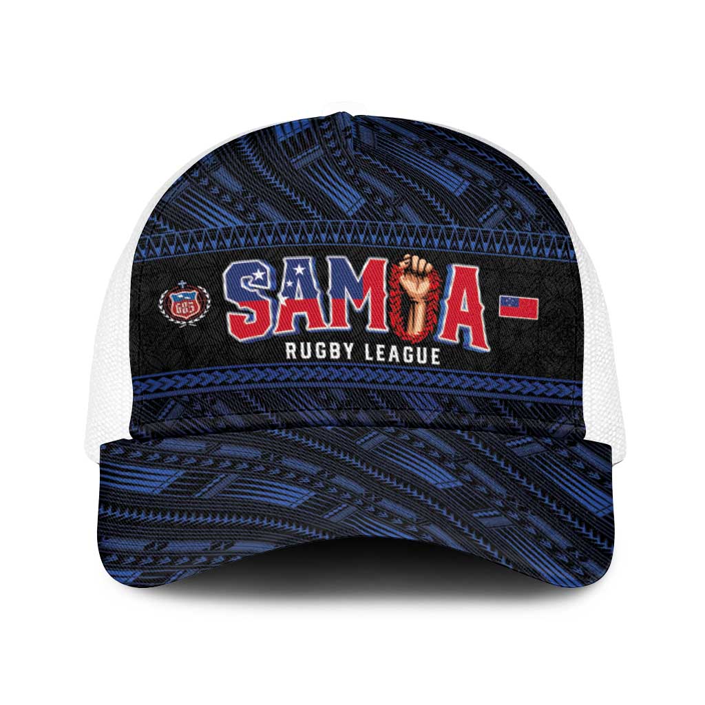 Toa Samoa Rugby Baseball Net Cap Siva Tau - Samoan Warriors Pacific Pattern LT03 One Size White Navy - Polynesian Pride