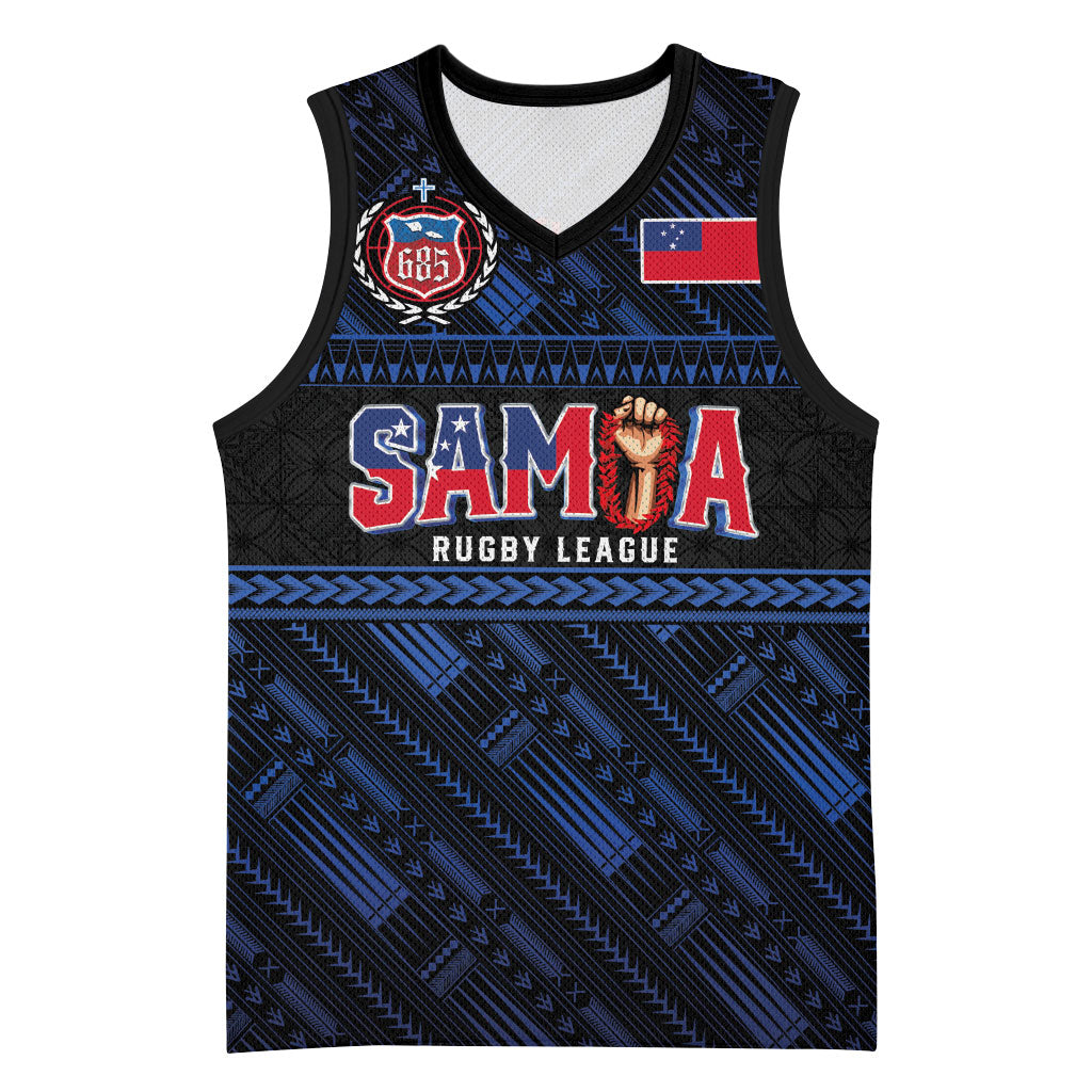 Toa Samoa Rugby Basketball Jersey Siva Tau - Samoan Warriors Pacific Pattern LT03 Unisex Navy - Polynesian Pride