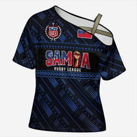 Toa Samoa Rugby Cross Shoulder Shirt Siva Tau - Samoan Warriors Pacific Pattern LT03 Female Navy - Polynesian Pride