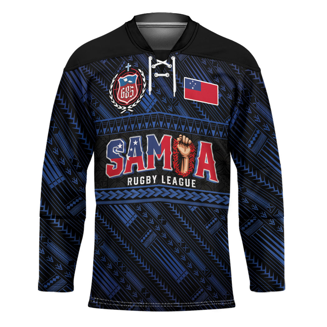 Toa Samoa Rugby Hockey Jersey Siva Tau - Samoan Warriors Pacific Pattern LT03 Unisex Navy - Polynesian Pride
