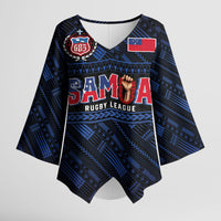 Toa Samoa Rugby Kimono Sleeve Blouse Siva Tau - Samoan Warriors Pacific Pattern LT03 Female Navy - Polynesian Pride