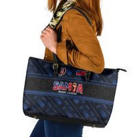 Toa Samoa Rugby Leather Tote Bag Siva Tau - Samoan Warriors Pacific Pattern LT03 Navy - Polynesian Pride