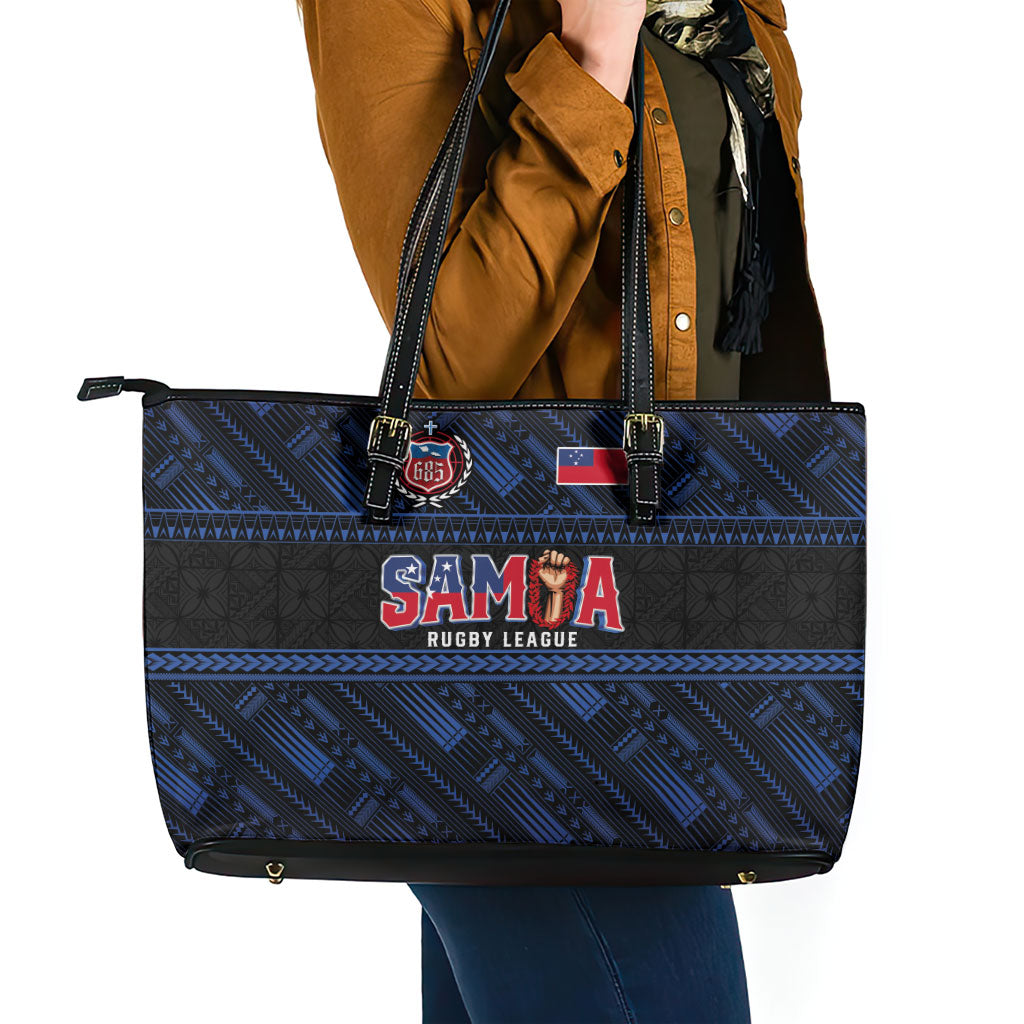 Toa Samoa Rugby Leather Tote Bag Siva Tau - Samoan Warriors Pacific Pattern LT03 - Polynesian Pride