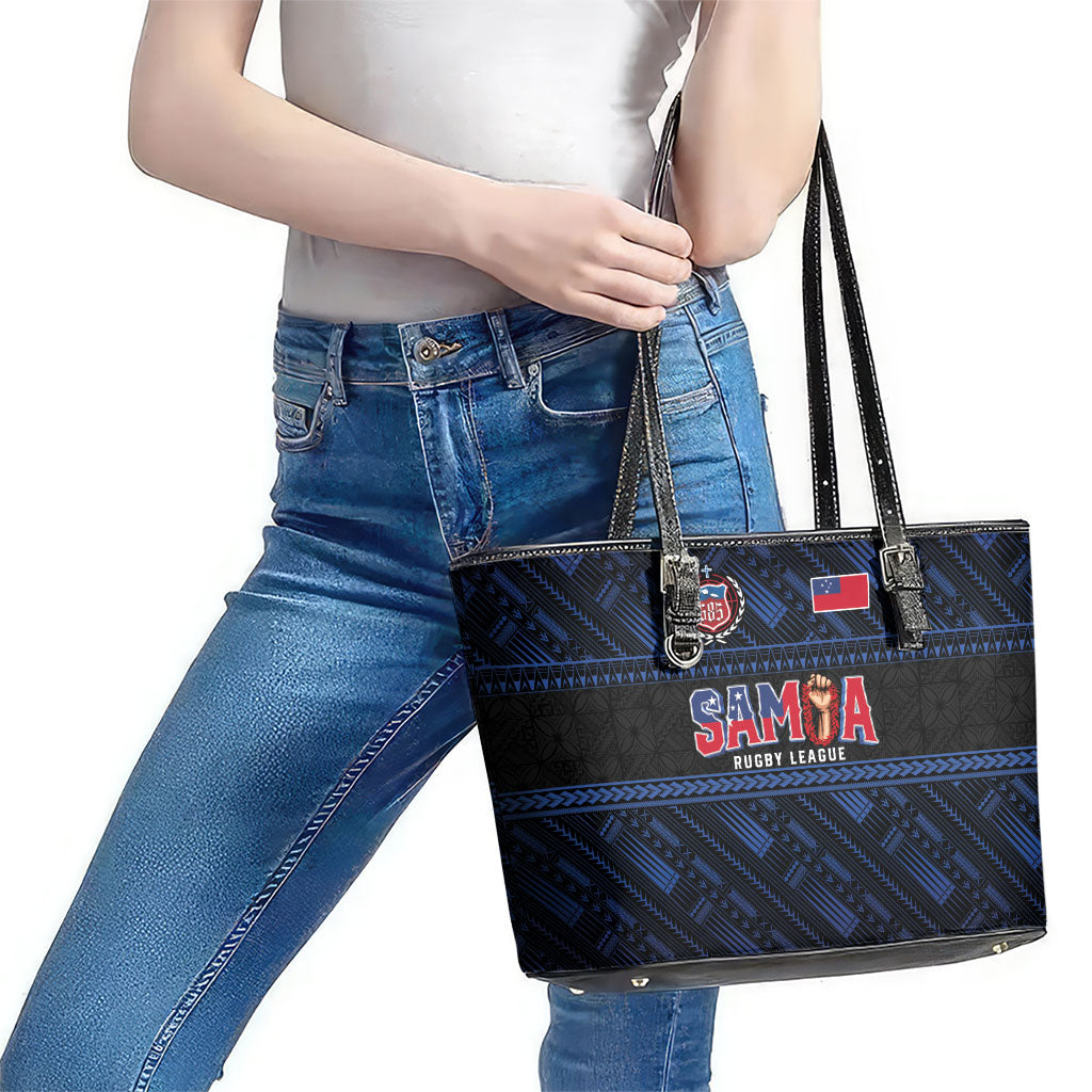 Toa Samoa Rugby Leather Tote Bag Siva Tau - Samoan Warriors Pacific Pattern LT03 - Polynesian Pride