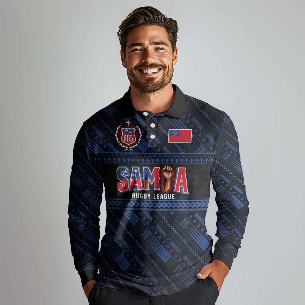 Toa Samoa Rugby Long Sleeve Polo Shirt Siva Tau - Samoan Warriors Pacific Pattern LT03 - Polynesian Pride