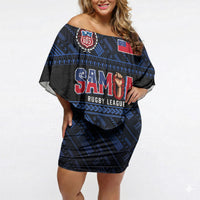 Toa Samoa Rugby Off Shoulder Short Dress Siva Tau - Samoan Warriors Pacific Pattern LT03 Women Navy - Polynesian Pride