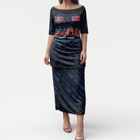 Toa Samoa Rugby Puletasi Siva Tau - Samoan Warriors Pacific Pattern LT03 Long Dress Navy - Polynesian Pride