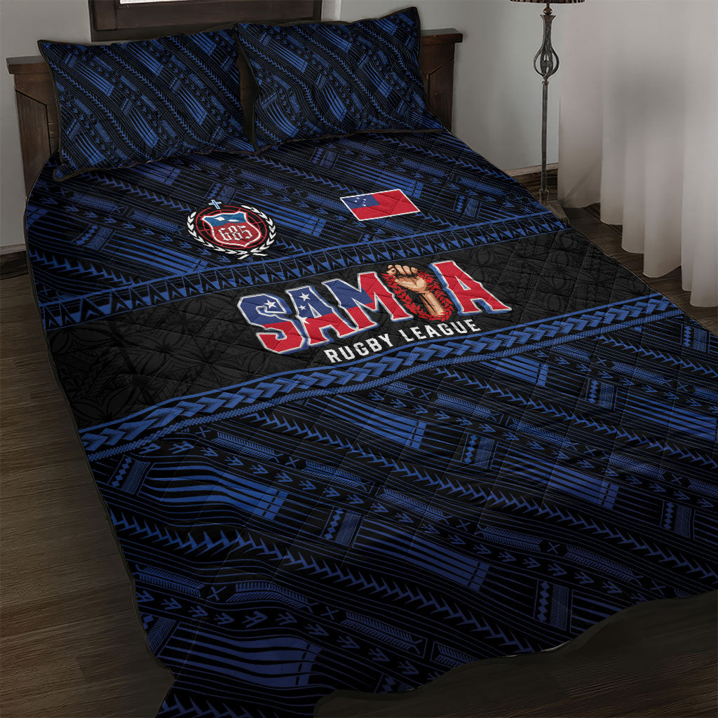 Toa Samoa Rugby Quilt Bed Set Siva Tau - Samoan Warriors Pacific Pattern LT03 Navy - Polynesian Pride