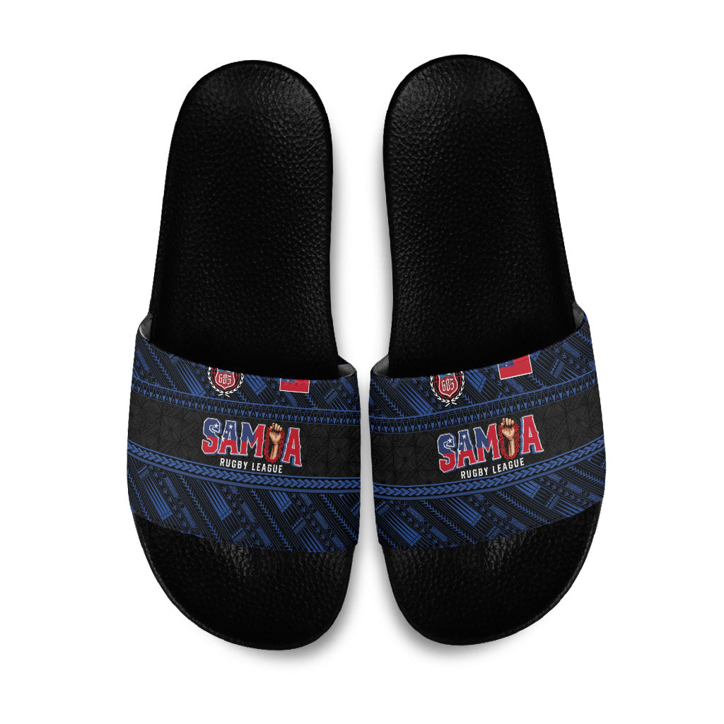 Toa Samoa Rugby Slide Sandals Siva Tau - Samoan Warriors Pacific Pattern LT03 Navy - Polynesian Pride