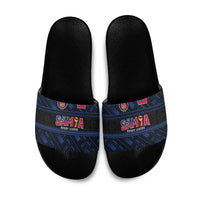 Toa Samoa Rugby Slide Sandals Siva Tau - Samoan Warriors Pacific Pattern LT03 Navy - Polynesian Pride