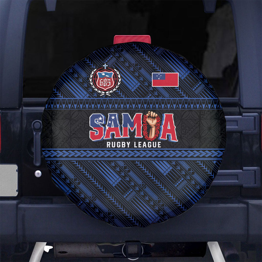 Toa Samoa Rugby Spare Tire Cover Siva Tau - Samoan Warriors Pacific Pattern LT03 No hole Navy - Polynesian Pride