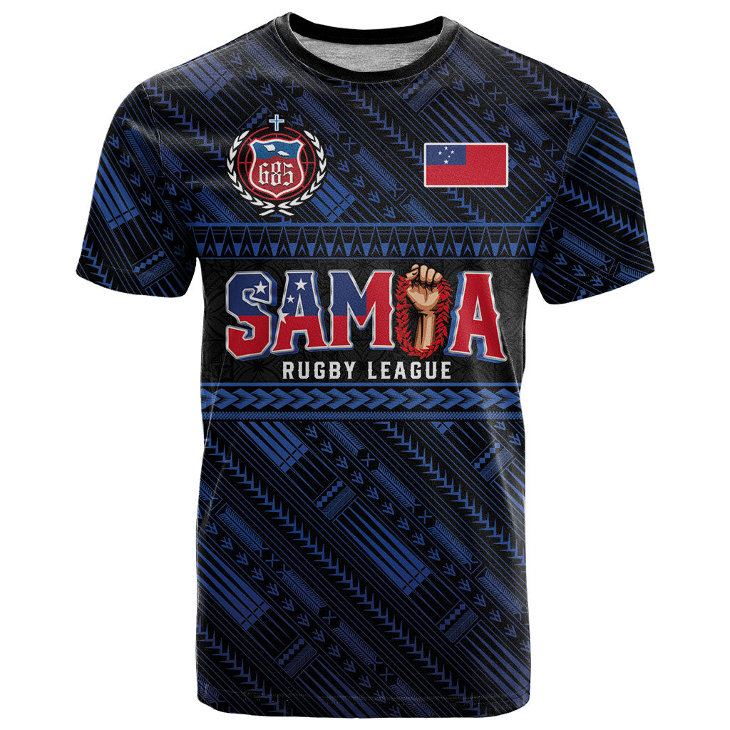 Toa Samoa Rugby T Shirt Siva Tau - Samoan Warriors Pacific Pattern LT03 Navy - Polynesian Pride