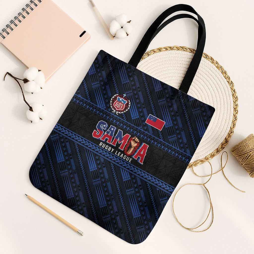 Toa Samoa Rugby Tote Bag Siva Tau - Samoan Warriors Pacific Pattern LT03 Black Strap One Size Navy - Polynesian Pride